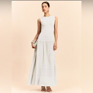 Commense Cream Maxi Dress with Eyelet Detail